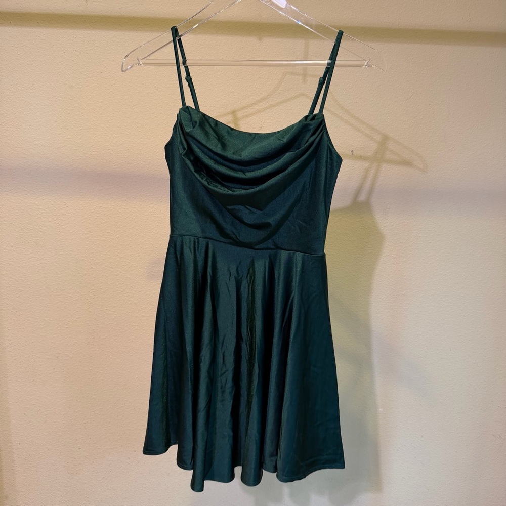 City Studio Emerald Green Cowl Neck Mini Dress